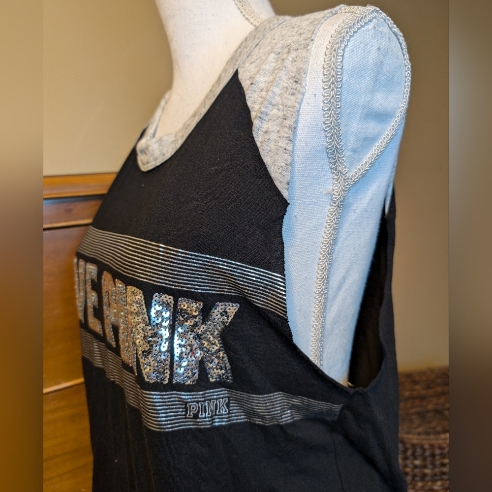 PINK By Victoria's Secret SEQUIN Silver BLING TANK TOP - Picture 5 of 11